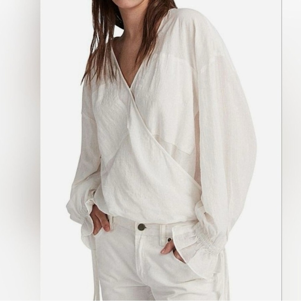 All Saints White Wrap Blouse Relaxed Fit